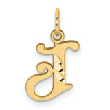 14k Yellow Gold Initial J Pendant Charm, Script Letter Monogram with Polished Textured Finish