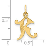 14k Yellow Gold Initial K Pendant with Polished and Satin Finish, Diagonal Accents