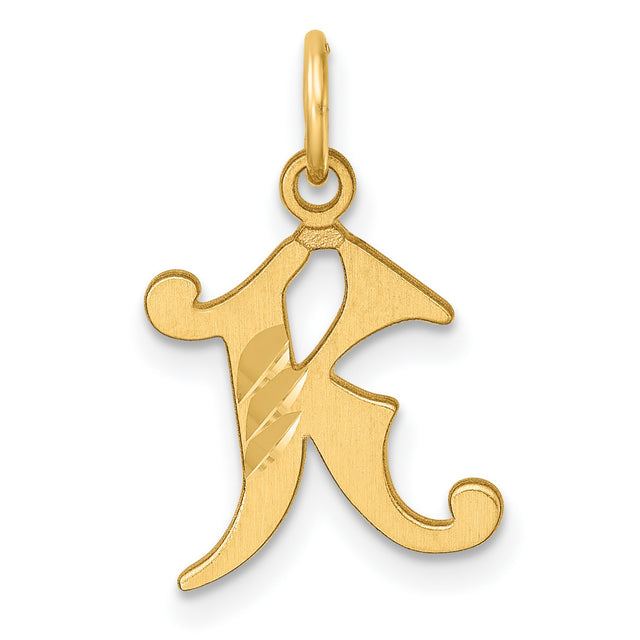 14k Yellow Gold Initial K Pendant with Polished and Satin Finish, Diagonal Accents