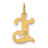 14k Yellow Gold Script Letter L Pendant Charm with Brushed Finish and Polished Accents