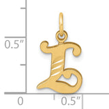 14k Yellow Gold Script Letter L Pendant Charm with Brushed Finish and Polished Accents