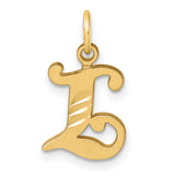 14k Yellow Gold Script Letter L Pendant Charm with Brushed Finish and Polished Accents