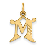 14k Yellow Gold Initial M Pendant with Decorative Cut Design, Old English Letter Charm