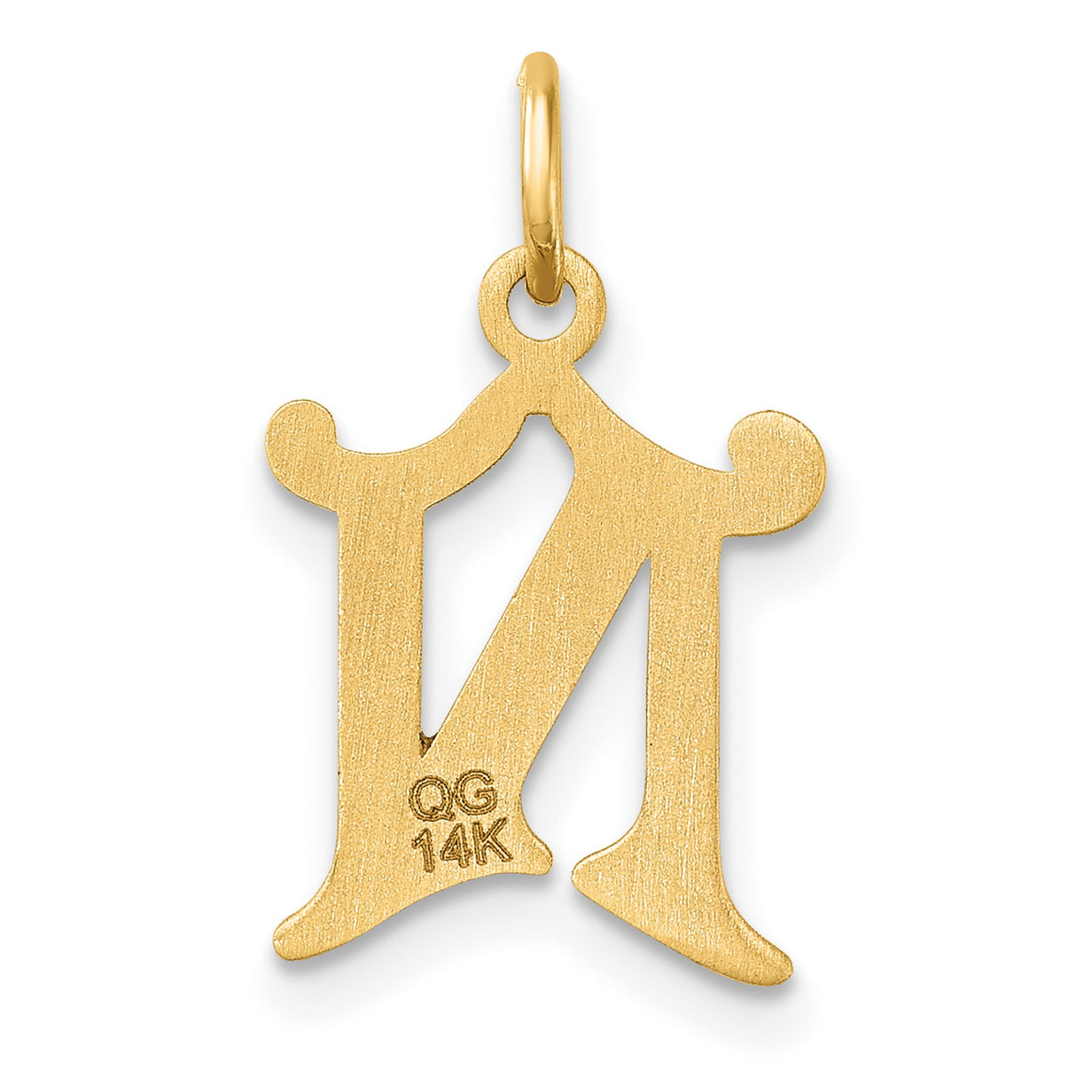 14k Yellow Gold Letter N Pendant, Polished and Textured Old English Script Charm
