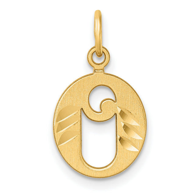 14k Yellow Gold Angel Pendant with Etched Wings, Stylized Christian Guardian Charm