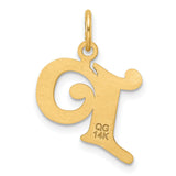 14k Yellow Gold Letter P Pendant, Cursive Alphabet Charm with Polished Textured Finish
