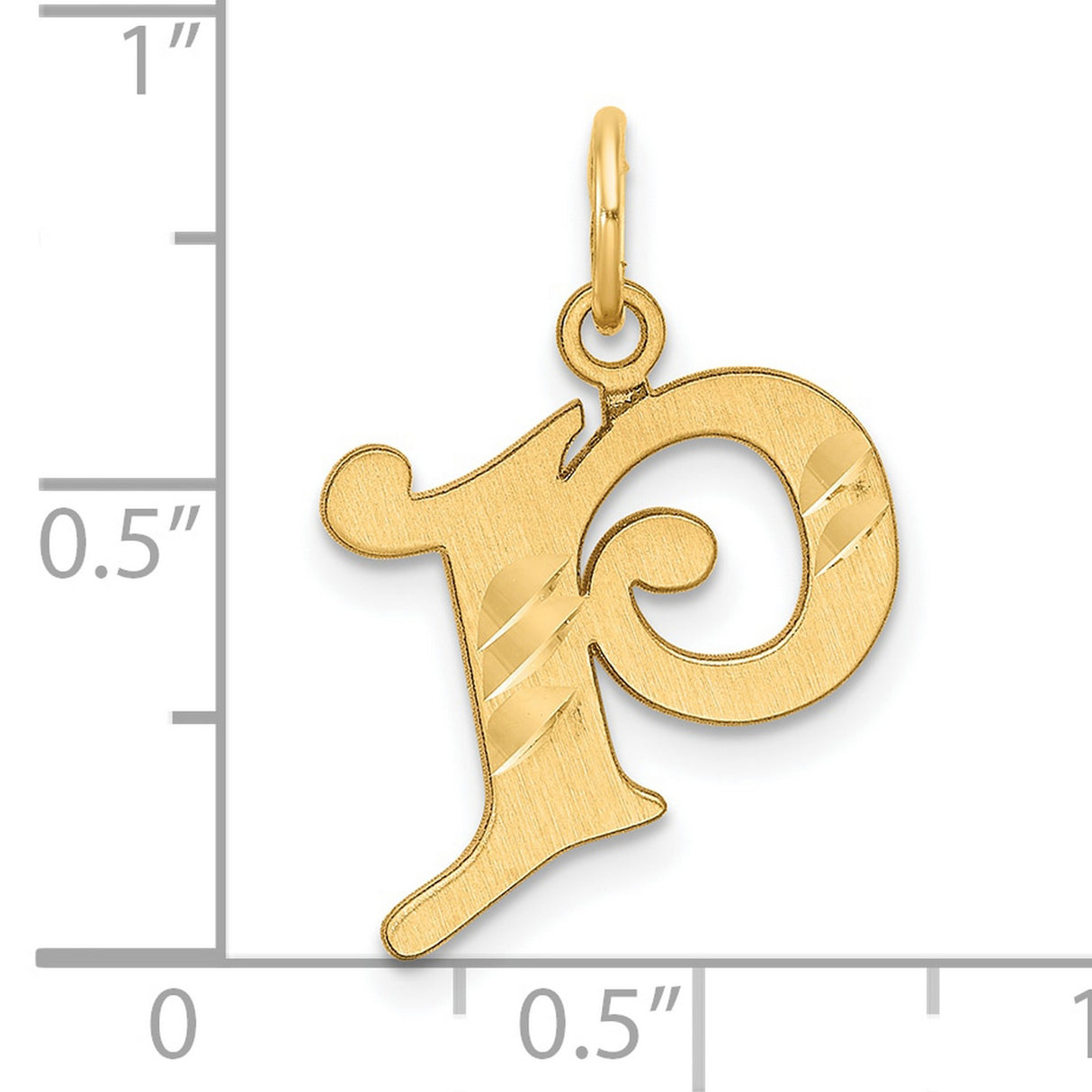 14k Yellow Gold Letter P Pendant, Cursive Alphabet Charm with Polished Textured Finish