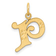 14k Yellow Gold Letter P Pendant, Cursive Alphabet Charm with Polished Textured Finish
