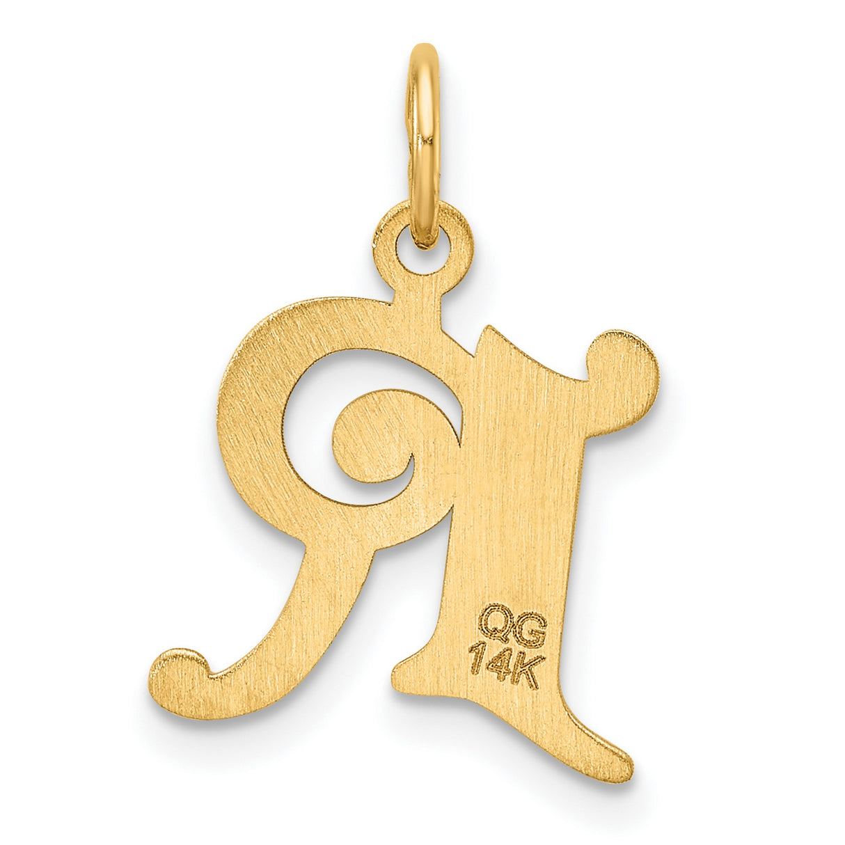 14k Yellow Gold Script Letter R Pendant with Satin Finish and Diamond-Cut Details