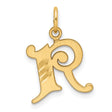 14k Yellow Gold Script Letter R Pendant with Satin Finish and Diamond-Cut Details