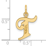 14k Yellow Gold Script Initial T Pendant, Polished and Brushed Finish, Diamond-Cut Detailing