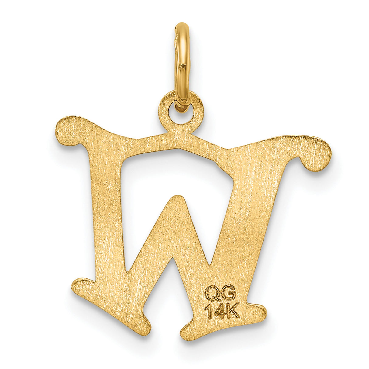 14k Yellow Gold W Pendant, Diamond Cut Serif Initial Charm with Polished Accents