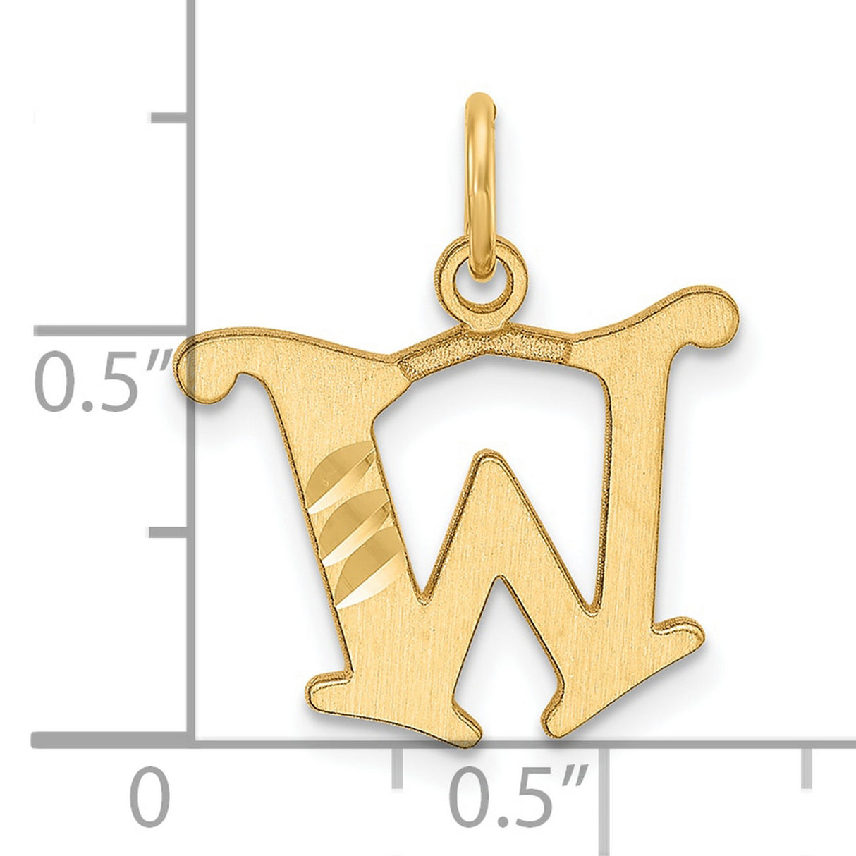 14k Yellow Gold W Pendant, Diamond Cut Serif Initial Charm with Polished Accents