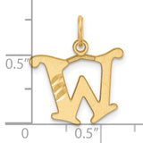 14k Yellow Gold W Pendant, Diamond Cut Serif Initial Charm with Polished Accents