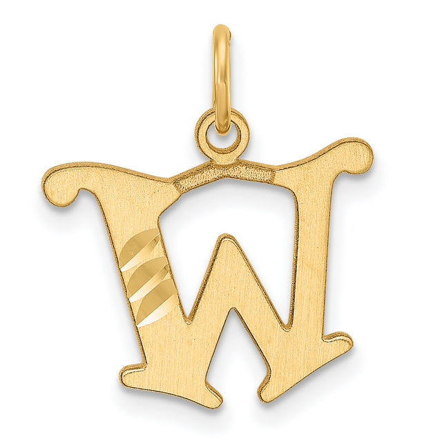14k Yellow Gold W Pendant, Diamond Cut Serif Initial Charm with Polished Accents