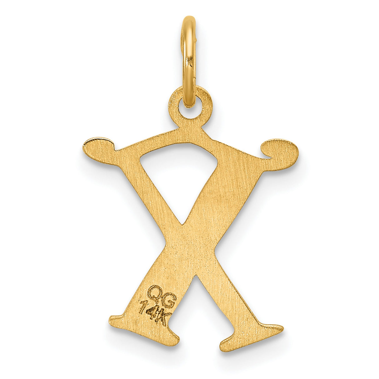 14k Yellow Gold X Pendant, Brushed and Polished Initial Charm for Women or Unisex Wear