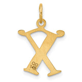 14k Yellow Gold X Pendant, Brushed and Polished Initial Charm for Women or Unisex Wear