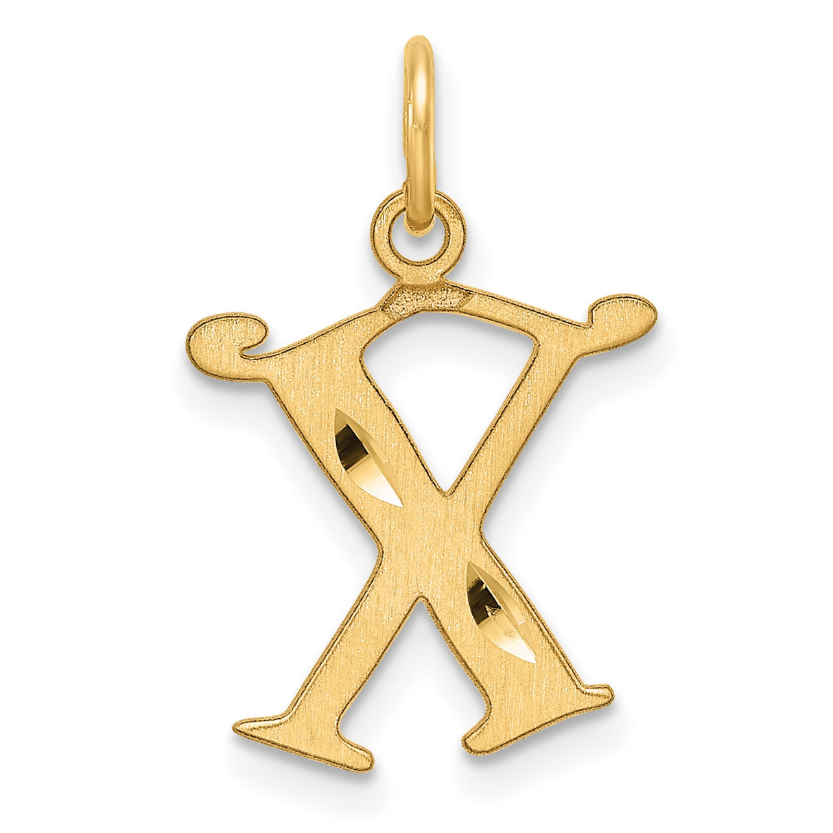 14k Yellow Gold X Pendant, Brushed and Polished Initial Charm for Women or Unisex Wear