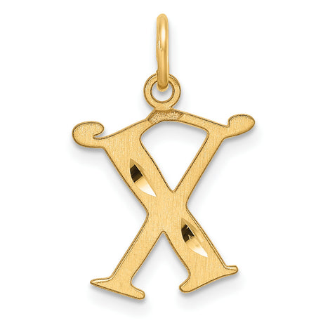 14k Yellow Gold X Pendant, Brushed and Polished Initial Charm for Women or Unisex Wear