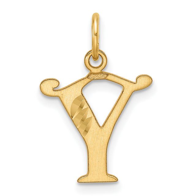 Diamond-cut Letter Y Initial Charm Pendant in Real 14k Yellow Gold