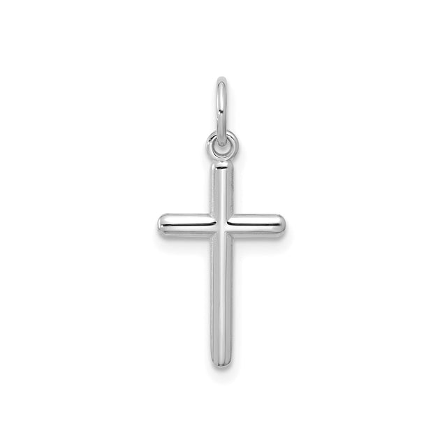 14k White Gold Cross Pendant, Modern Minimal Spiritual Design, High Polish Finish