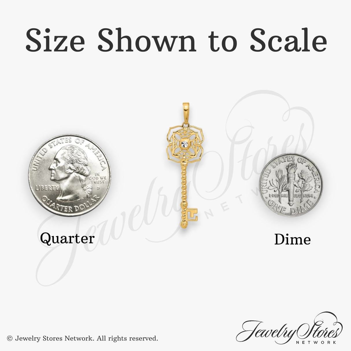 14k Multi-Tone Gold Key Pendant with Floral Filigree Design, Vintage Style Charm for Women