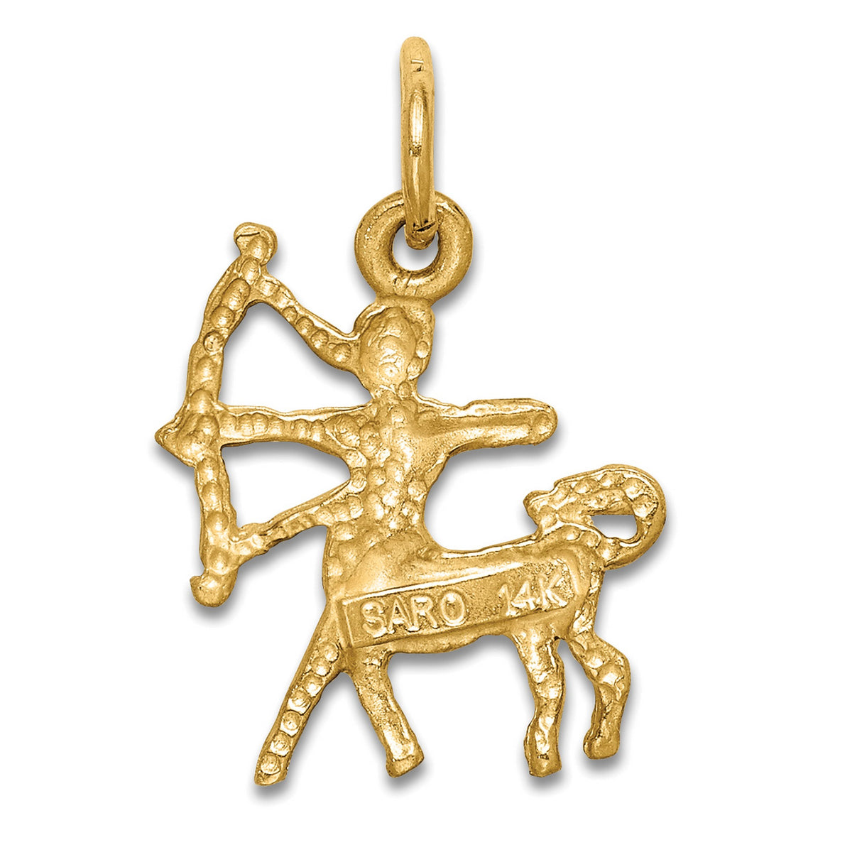 Satin Finish Centaur Archer Sagittarius Zodiac Sign Charm Pendant in Real 14k Yellow Gold