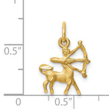 Satin Finish Centaur Archer Sagittarius Zodiac Sign Charm Pendant in Real 14k Yellow Gold