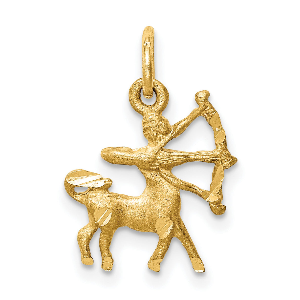 Satin Finish Centaur Archer Sagittarius Zodiac Sign Charm Pendant in Real 14k Yellow Gold