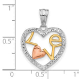 Diamond-Cut LOVE in Heart Charm Pendant in Real 14k Multi-Tone Gold