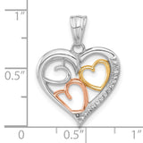 14k Tri-Color Gold Heart Pendant with Intertwined Yellow, White and Rose Gold Hearts