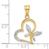 14k Two-Tone Gold Fairy Pendant with Textured Wings and Heart Charm, Whimsical Fantasy Jewelry