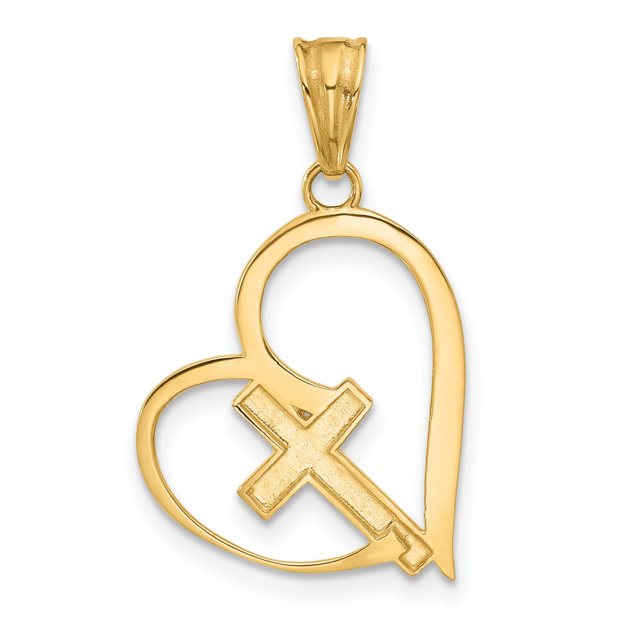 Diamond-Cut Cross in Heart Charm Pendant in Real 14k Multi-Tone Gold