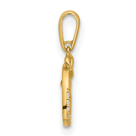 14k Yellow Gold Heart Cross Pendant with Cubic Zirconia, Twisted Ribbon Design