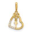 14k Yellow Gold Heart Cross Pendant with Cubic Zirconia, Twisted Ribbon Design