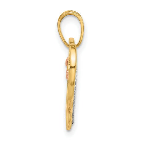 14k Two-Tone Gold Heart Pendant with Infinity Symbol and Diamond-Cut Inner Heart