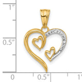 14k Multi-Tone Gold Heart Pendant with Three Interlocking Open Hearts, Symbolic of Love and Family
