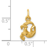Satin Finish Capricorn Goat Zodiac Sign Charm Pendant in Real 14k Yellow Gold