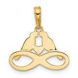 14k Multi-Tone Gold Infinity Pendant with Diamond-Cut Heart and Lovebirds Design