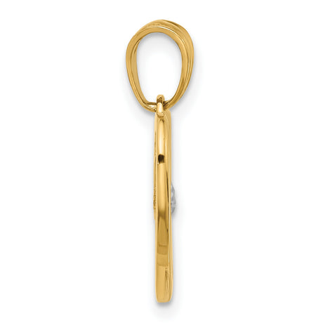 14k Multi-Tone Gold Heart Pendant with Arrow Design and Diamond Cut Detail