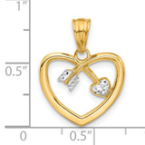 14k Multi-Tone Gold Heart Pendant with Arrow Design and Diamond Cut Detail