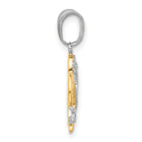 14k Yellow Gold Two-Tone Double Heart Pendant with Arrow, Interlocking Love Charm
