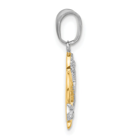 14k Yellow Gold Two-Tone Double Heart Pendant with Arrow, Interlocking Love Charm