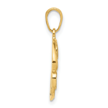 14k Multi-Tone Gold Mom Pendant with Diamond Cut Script and Textured Design for Women