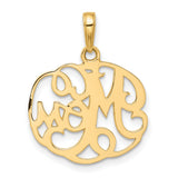14k Multi-Tone Gold Mom Pendant with Diamond Cut Script and Textured Design for Women