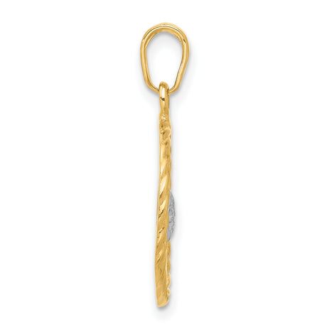 14k Two-Tone Gold Pendant with Double M Letters and Diamond-Cut Rhodium Heart Accent