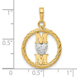 14k Two-Tone Gold Pendant with Double M Letters and Diamond-Cut Rhodium Heart Accent