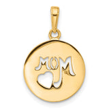 14k Multi-Tone Gold Round Pendant with Cutout MOM Heart Design for Women