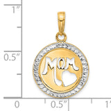 14k Multi-Tone Gold Round Pendant with Cutout MOM Heart Design for Women
