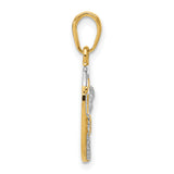 14k Two-Tone Gold Heart Pendant with Diamond-Cut Mom Script Design for Women